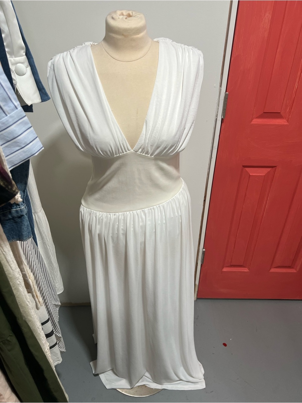 Zara White Maxi Dress with Deep V-Neck